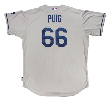 2013 Yasiel Puig Game Worn Los Angeles Dodgers Road Rookie Jersey Worn to Hit 8th Career HR (MLB Authenticated) - AWESOME PHOTO MATCHES!